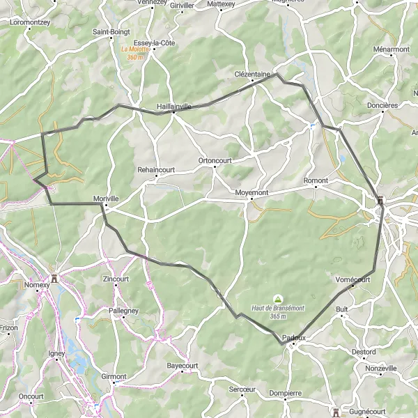 Map miniature of "Scenic Road Trip with Historical Delights" cycling inspiration in Lorraine, France. Generated by Tarmacs.app cycling route planner