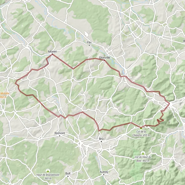 Map miniature of "The Hillside Adventure" cycling inspiration in Lorraine, France. Generated by Tarmacs.app cycling route planner