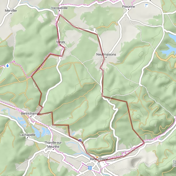 Miniature de la carte de l'inspiration cycliste "Parcours Gravel à Veney et Neufmaisons" dans la Lorraine, France. Générée par le planificateur d'itinéraire cycliste Tarmacs.app
