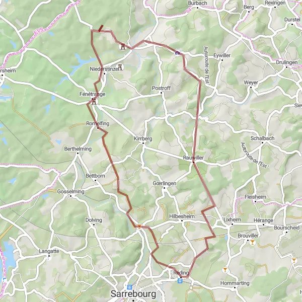 Map miniature of "Exploring the Gravel Trails" cycling inspiration in Lorraine, France. Generated by Tarmacs.app cycling route planner