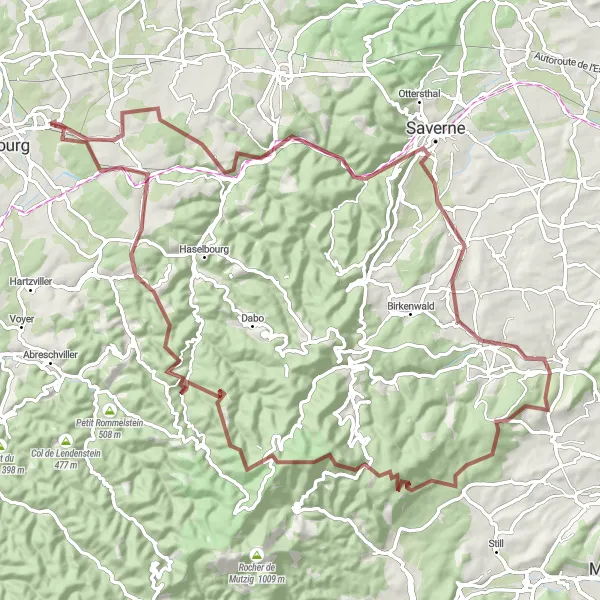 Map miniature of "Henridorff Gravel Adventure" cycling inspiration in Lorraine, France. Generated by Tarmacs.app cycling route planner