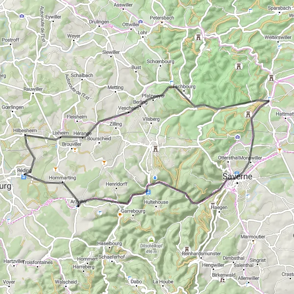 Map miniature of "Saverne Circuit" cycling inspiration in Lorraine, France. Generated by Tarmacs.app cycling route planner