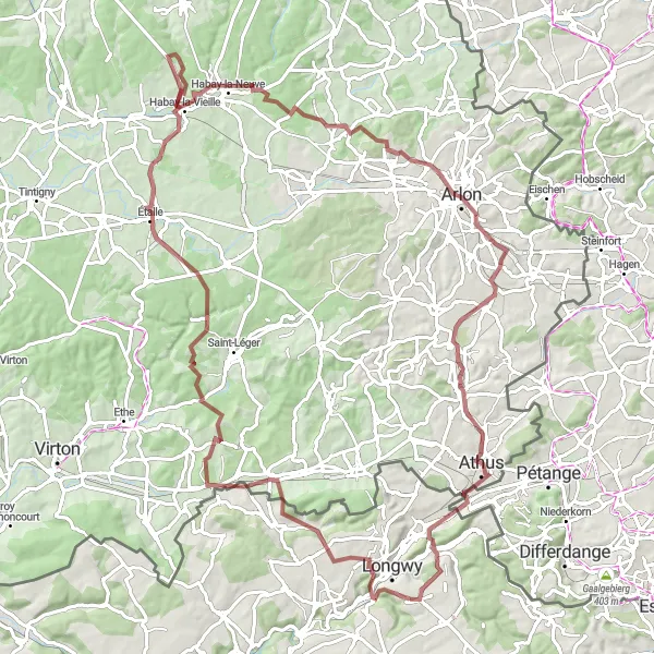 Map miniature of "Discovering Lorraine" cycling inspiration in Lorraine, France. Generated by Tarmacs.app cycling route planner