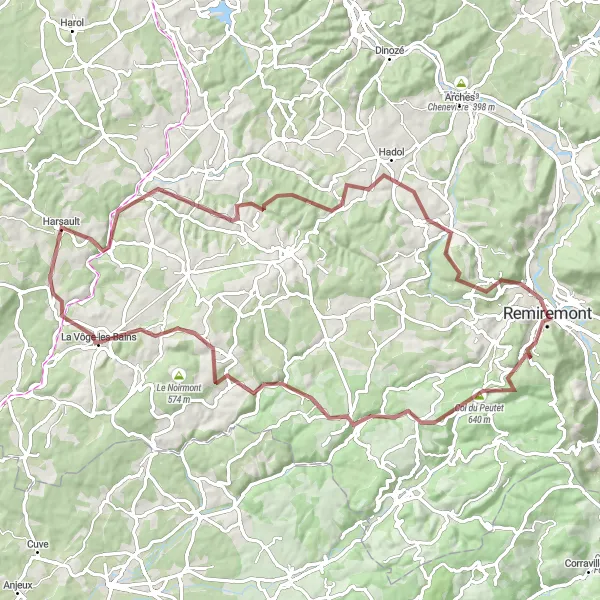 Map miniature of "Peutet Gravel Ride" cycling inspiration in Lorraine, France. Generated by Tarmacs.app cycling route planner