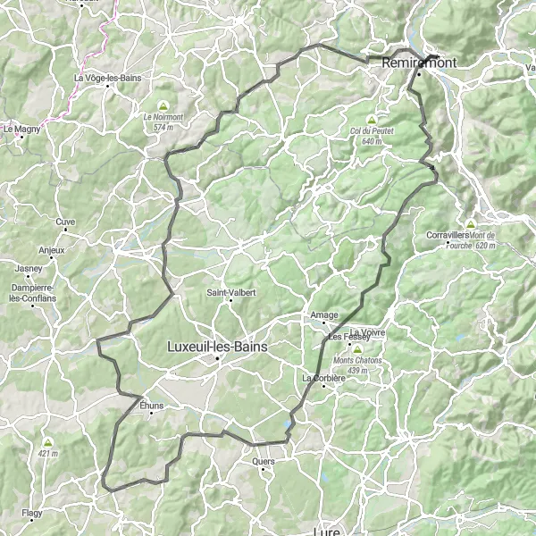 Map miniature of "The Road Challenge" cycling inspiration in Lorraine, France. Generated by Tarmacs.app cycling route planner