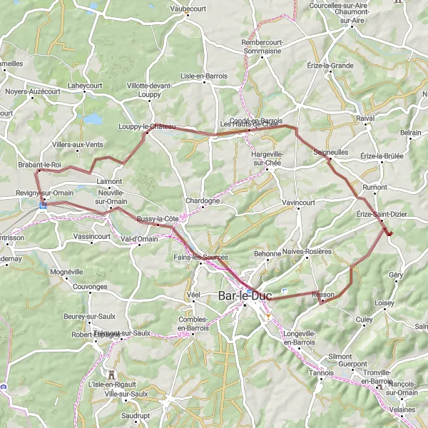 Map miniature of "The Ultimate Gravel Challenge" cycling inspiration in Lorraine, France. Generated by Tarmacs.app cycling route planner