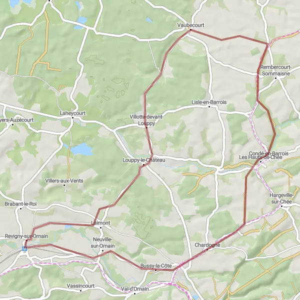 Map miniature of "The Gravel Trails of Lorraine" cycling inspiration in Lorraine, France. Generated by Tarmacs.app cycling route planner