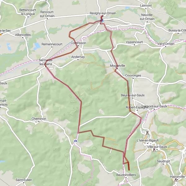 Map miniature of "Rural Escape - Beurey-sur-Saulx" cycling inspiration in Lorraine, France. Generated by Tarmacs.app cycling route planner