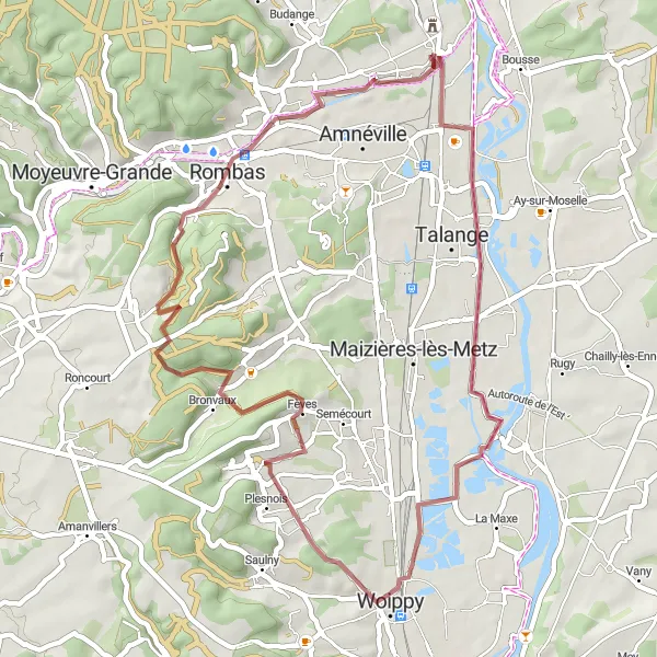 Map miniature of "Gravel Adventure in Richemont" cycling inspiration in Lorraine, France. Generated by Tarmacs.app cycling route planner