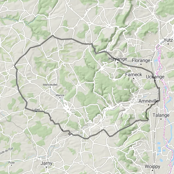 Map miniature of "Pierrevillers Cycling Loop" cycling inspiration in Lorraine, France. Generated by Tarmacs.app cycling route planner