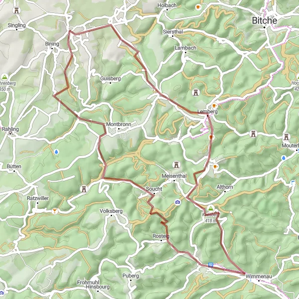 Map miniature of "Exploring the Countryside" cycling inspiration in Lorraine, France. Generated by Tarmacs.app cycling route planner