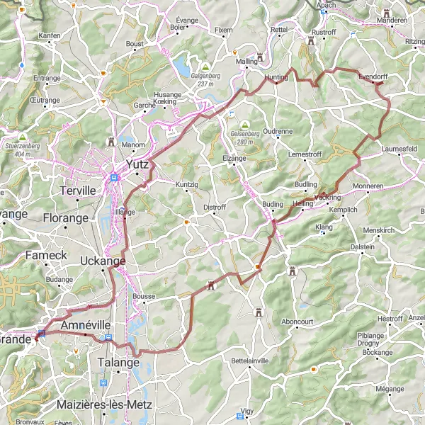Map miniature of "Uncover the Hidden Gems of Kœnigsmacker" cycling inspiration in Lorraine, France. Generated by Tarmacs.app cycling route planner