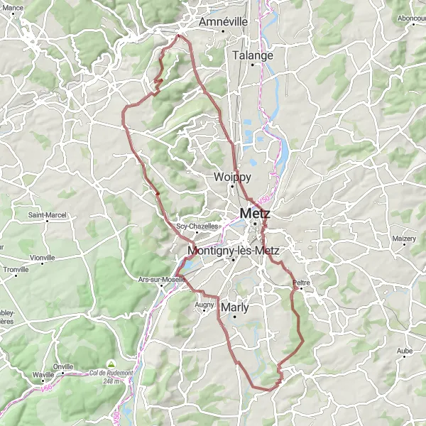 Map miniature of "Scenic Gravel Route" cycling inspiration in Lorraine, France. Generated by Tarmacs.app cycling route planner