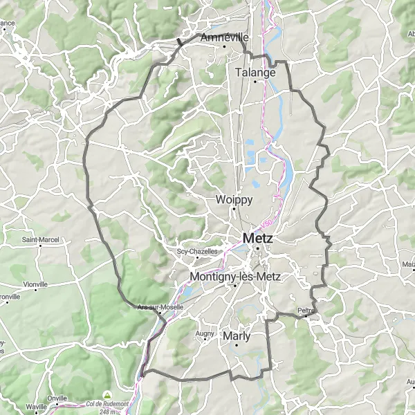 Miniature de la carte de l'inspiration cycliste "Itinéraire Hagondange - Clouange" dans la Lorraine, France. Générée par le planificateur d'itinéraire cycliste Tarmacs.app