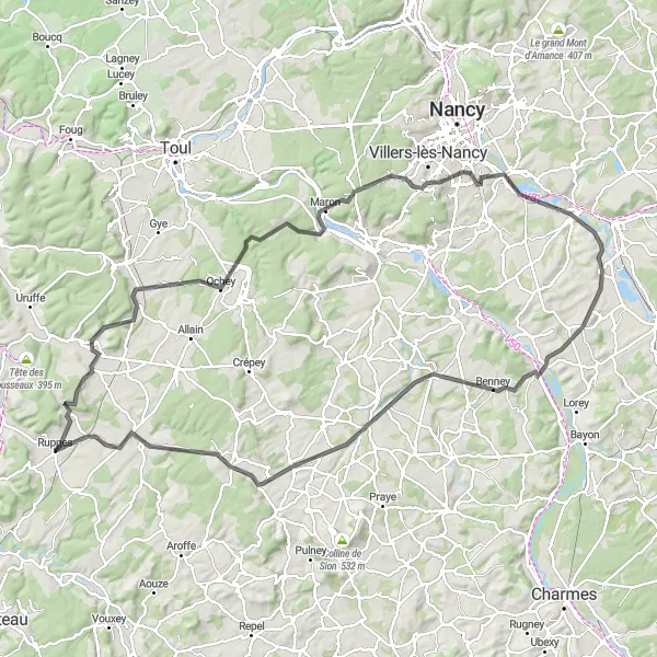 Map miniature of "Nature and History Tour" cycling inspiration in Lorraine, France. Generated by Tarmacs.app cycling route planner