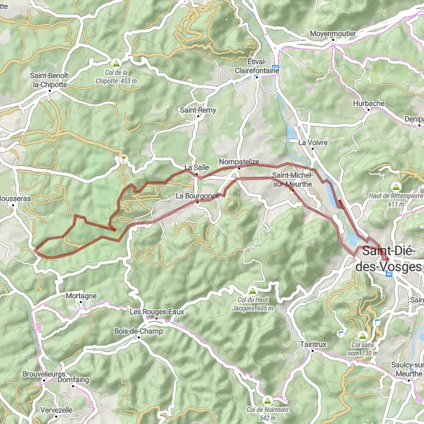 Miniature de la carte de l'inspiration cycliste "Les Collines du Val d'Arry" dans la Lorraine, France. Générée par le planificateur d'itinéraire cycliste Tarmacs.app