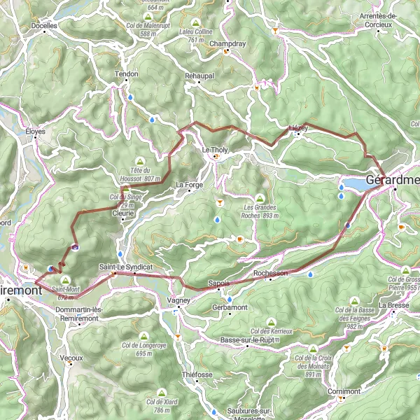 Map miniature of "Scenic Gravel Delight" cycling inspiration in Lorraine, France. Generated by Tarmacs.app cycling route planner