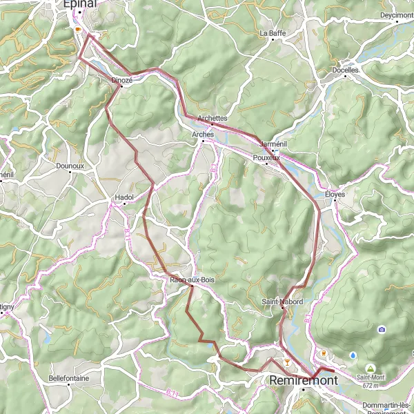 Map miniature of "Hidden Gems Gravel Ride" cycling inspiration in Lorraine, France. Generated by Tarmacs.app cycling route planner