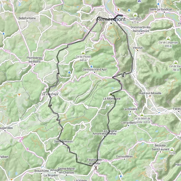 Map miniature of "Mountain Hues Tour" cycling inspiration in Lorraine, France. Generated by Tarmacs.app cycling route planner