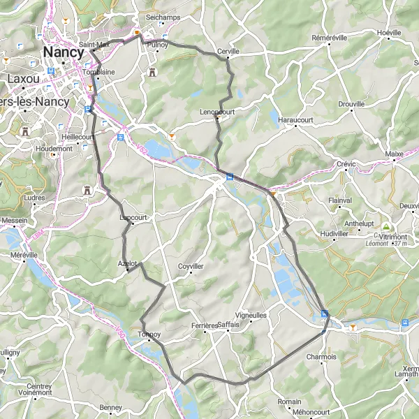 Map miniature of "Road Cycling Expedition: A Tour of Lorraine's Scenic Routes" cycling inspiration in Lorraine, France. Generated by Tarmacs.app cycling route planner