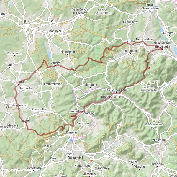 Miniature de la carte de l'inspiration cycliste "Col du Haut Jacques Adventure" dans la Lorraine, France. Générée par le planificateur d'itinéraire cycliste Tarmacs.app