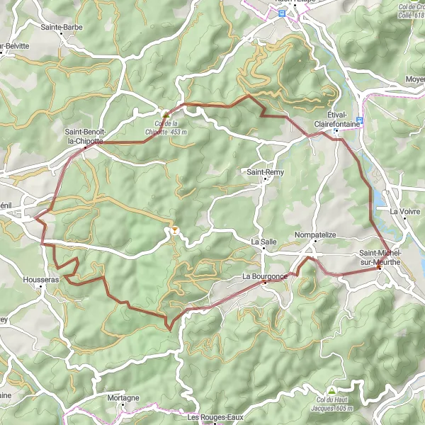 Miniature de la carte de l'inspiration cycliste "Saint-Michel-sur-Meurthe Exploration" dans la Lorraine, France. Générée par le planificateur d'itinéraire cycliste Tarmacs.app