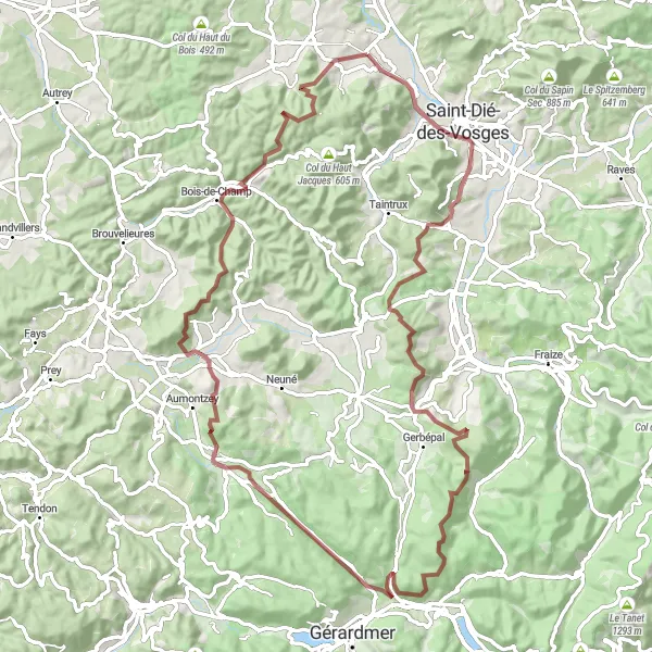 Map miniature of "Gravel Adventure in the Vosges" cycling inspiration in Lorraine, France. Generated by Tarmacs.app cycling route planner