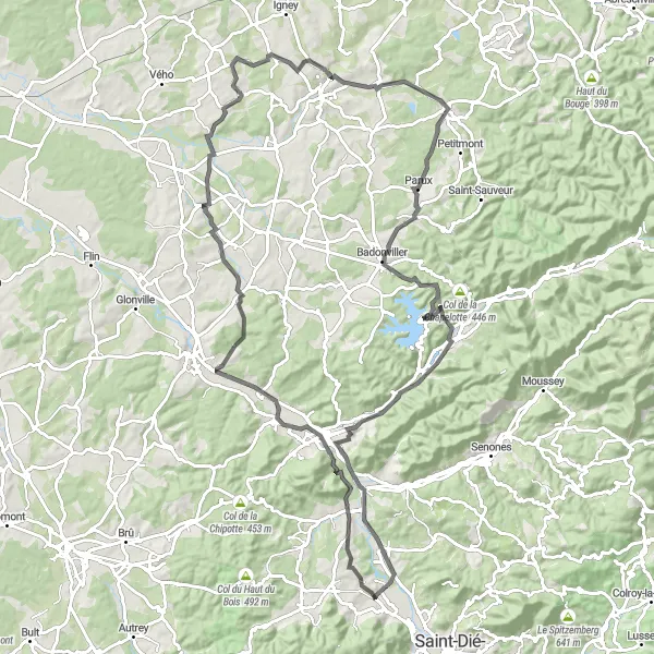 Map miniature of "The Hidden Gems of Bertrichamps" cycling inspiration in Lorraine, France. Generated by Tarmacs.app cycling route planner