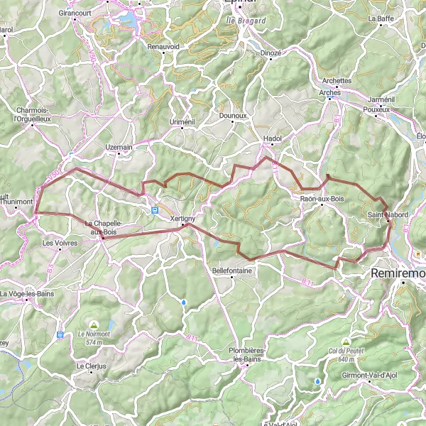 Map miniature of "Gravel Adventure to La Chapelle-aux-Bois" cycling inspiration in Lorraine, France. Generated by Tarmacs.app cycling route planner