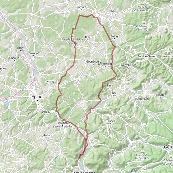 Map miniature of "The Gravel Adventure" cycling inspiration in Lorraine, France. Generated by Tarmacs.app cycling route planner