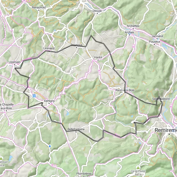 Map miniature of "The Valley Adventure" cycling inspiration in Lorraine, France. Generated by Tarmacs.app cycling route planner