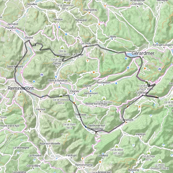 Map miniature of "The Ultimate Road Cycling Adventure through Lorraine" cycling inspiration in Lorraine, France. Generated by Tarmacs.app cycling route planner