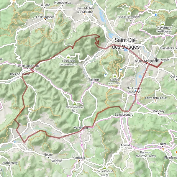 Miniature de la carte de l'inspiration cycliste "La Boucle des Rochers Vosgiens" dans la Lorraine, France. Générée par le planificateur d'itinéraire cycliste Tarmacs.app