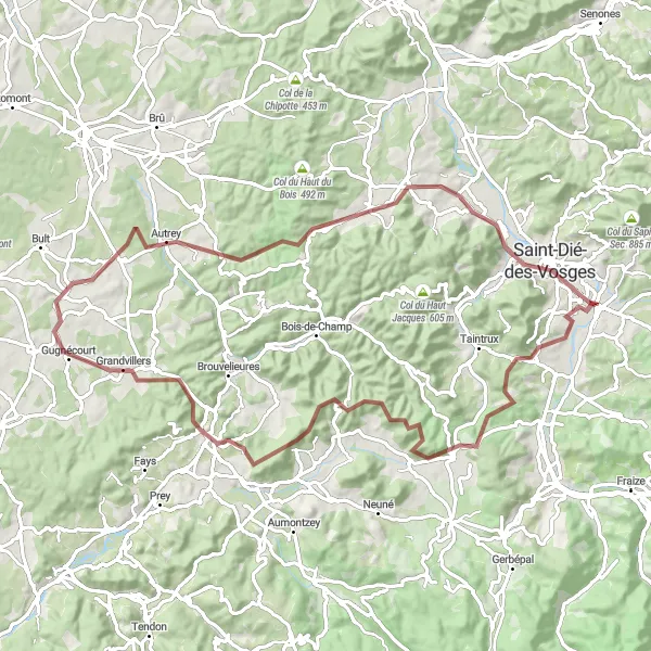 Miniature de la carte de l'inspiration cycliste "Les Boucles Forestières Vosgienes" dans la Lorraine, France. Générée par le planificateur d'itinéraire cycliste Tarmacs.app