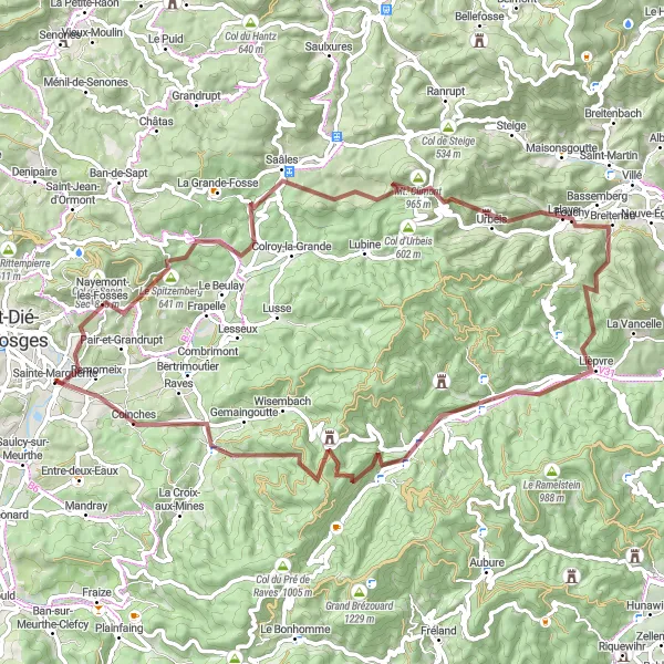 Map miniature of "Gravel Adventure" cycling inspiration in Lorraine, France. Generated by Tarmacs.app cycling route planner