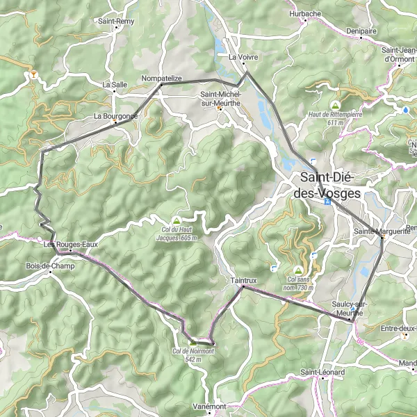 Miniature de la carte de l'inspiration cycliste "Balade Pittoresque en Lorraine" dans la Lorraine, France. Générée par le planificateur d'itinéraire cycliste Tarmacs.app