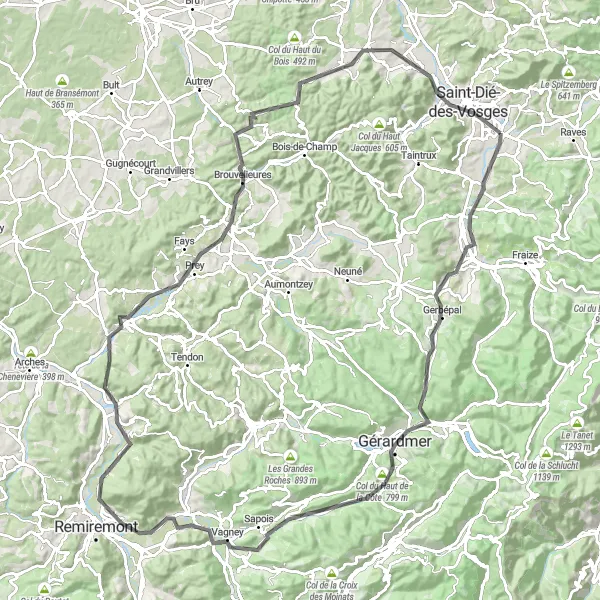 Miniature de la carte de l'inspiration cycliste "Le Charme des Vosges Orientales" dans la Lorraine, France. Générée par le planificateur d'itinéraire cycliste Tarmacs.app