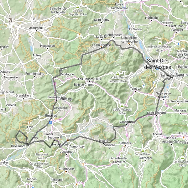 Map miniature of "Meurthe Valley Ride" cycling inspiration in Lorraine, France. Generated by Tarmacs.app cycling route planner