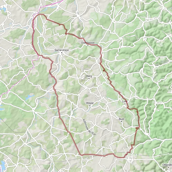 Map miniature of "Sarralbe - Diemeringen Loop" cycling inspiration in Lorraine, France. Generated by Tarmacs.app cycling route planner