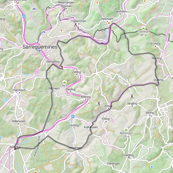 Map miniature of "Blies Valley Classic" cycling inspiration in Lorraine, France. Generated by Tarmacs.app cycling route planner