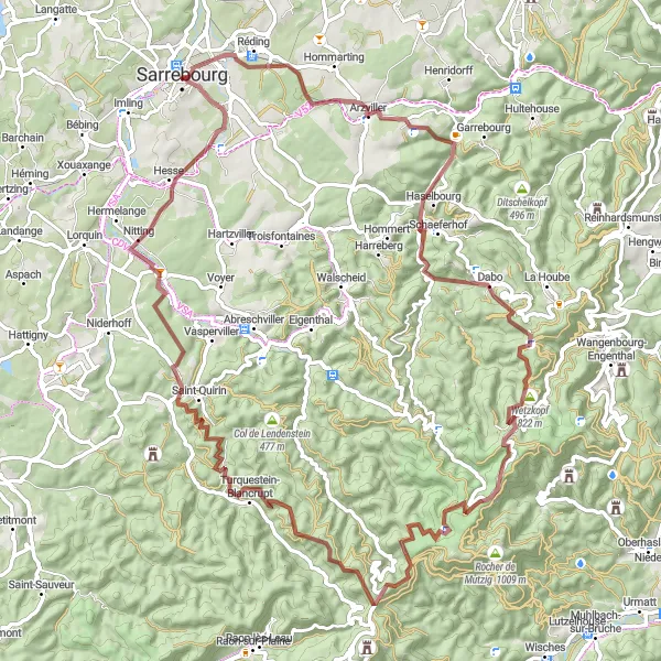 Map miniature of "Canal and Countryside Trails" cycling inspiration in Lorraine, France. Generated by Tarmacs.app cycling route planner