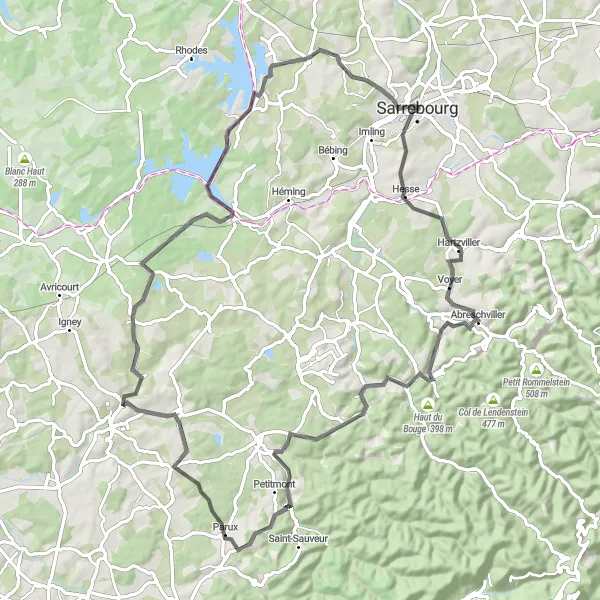 Map miniature of "Valley Mysteries: Exploring Lorraine's Natural Beauty" cycling inspiration in Lorraine, France. Generated by Tarmacs.app cycling route planner