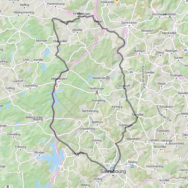 Miniature de la carte de l'inspiration cycliste "Route des châteaux de Lorraine" dans la Lorraine, France. Générée par le planificateur d'itinéraire cycliste Tarmacs.app