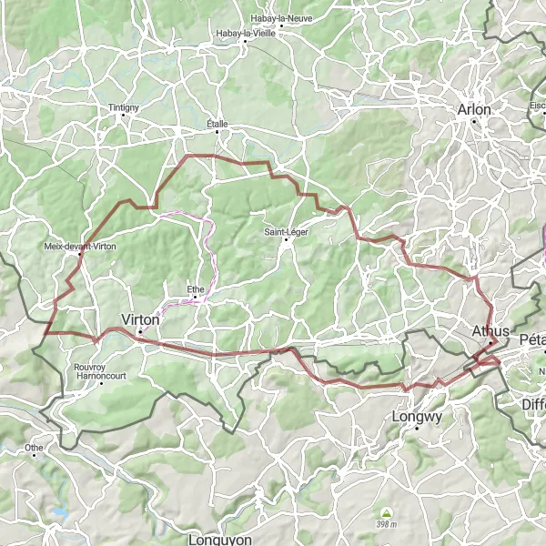 Miniature de la carte de l'inspiration cycliste "Exploration des villages autour de Saulnes" dans la Lorraine, France. Générée par le planificateur d'itinéraire cycliste Tarmacs.app