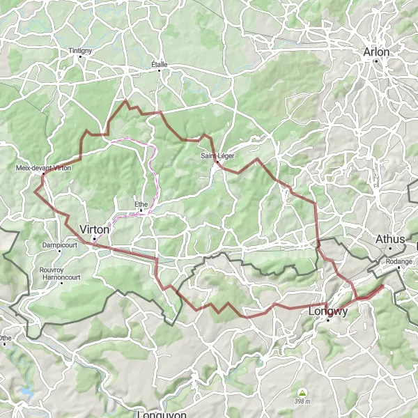 Map miniature of "Tellancourt Gravel Adventure" cycling inspiration in Lorraine, France. Generated by Tarmacs.app cycling route planner