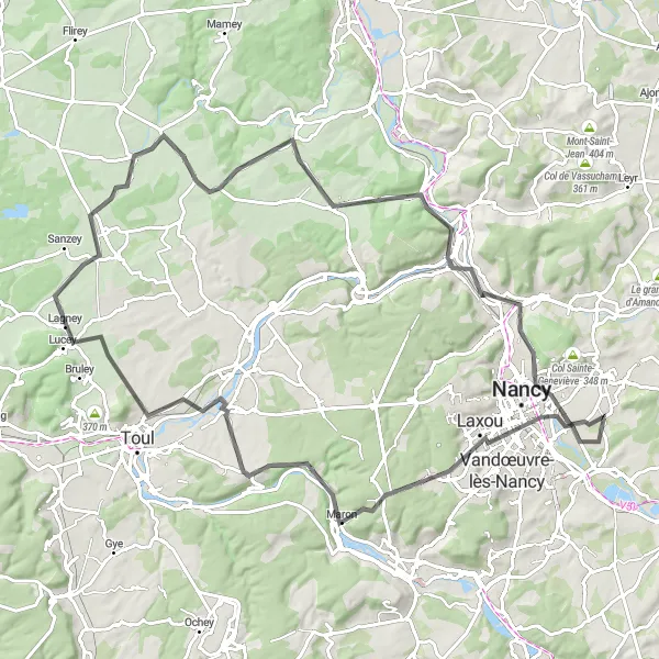 Map miniature of "Nancy Circuit" cycling inspiration in Lorraine, France. Generated by Tarmacs.app cycling route planner