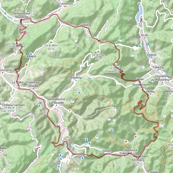 Miniature de la carte de l'inspiration cycliste "Aventure dans les Hautes-Vosges" dans la Lorraine, France. Générée par le planificateur d'itinéraire cycliste Tarmacs.app