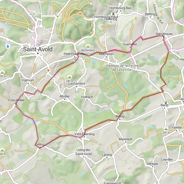 Miniature de la carte de l'inspiration cycliste "La Boucle de la Moselle" dans la Lorraine, France. Générée par le planificateur d'itinéraire cycliste Tarmacs.app