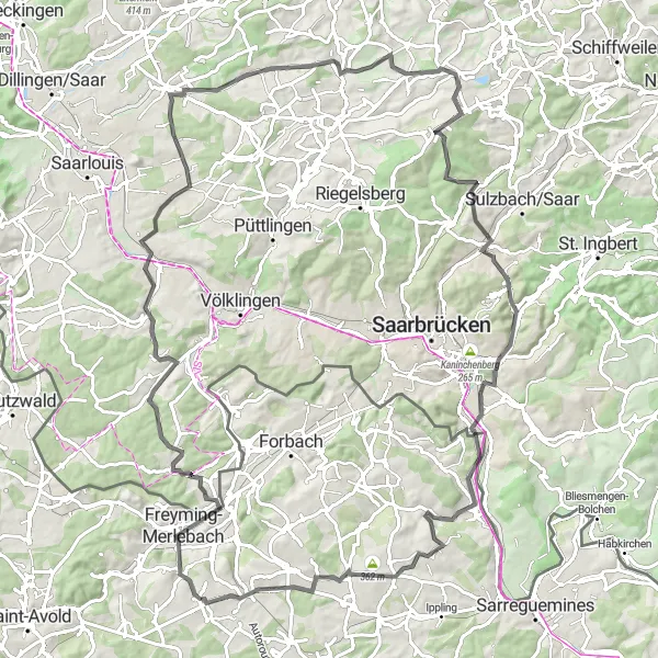 Miniature de la carte de l'inspiration cycliste "Parcours du Meisenberg" dans la Lorraine, France. Générée par le planificateur d'itinéraire cycliste Tarmacs.app