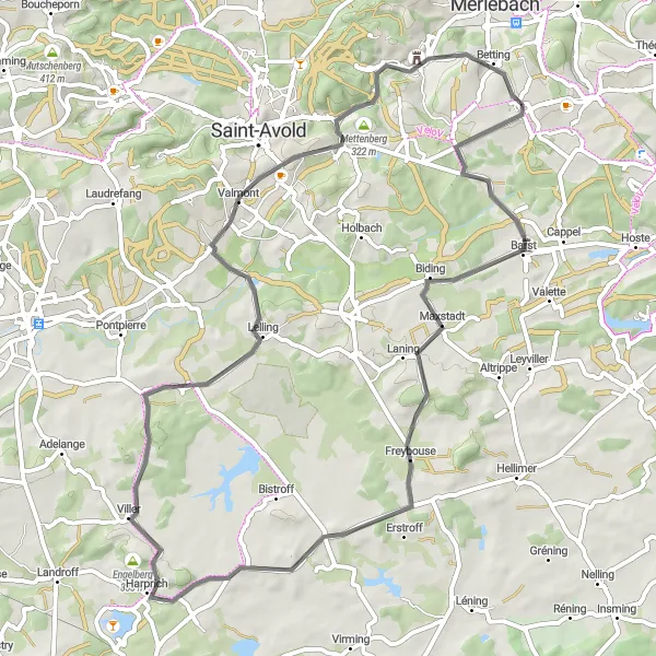 Miniature de la carte de l'inspiration cycliste "Escapade à Hombourg-Haut" dans la Lorraine, France. Générée par le planificateur d'itinéraire cycliste Tarmacs.app